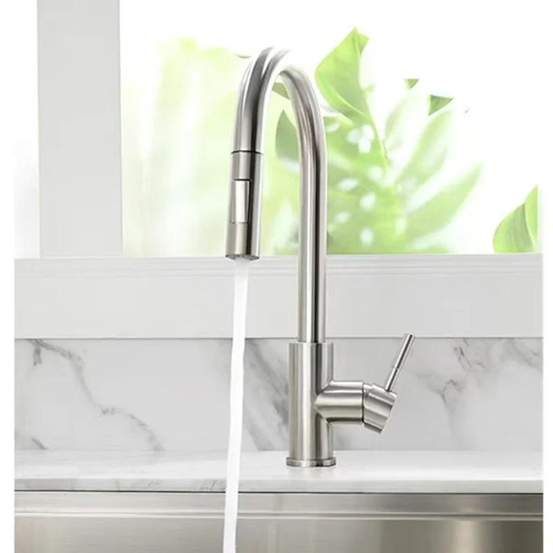 Kitchen Faucet Flexible Pull Out 2 Modes Nozzle Hot Cold Water Mixer Tap Deck Mounted Sprayer and Stream SUS 304 Faucets