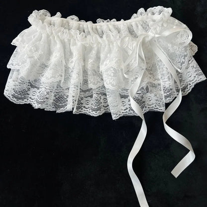 Korean Ins Blogger Unique Lace Layered Gauze Skirts Lace Trim A-Line Short Cloth Mini Waist Skirts Harajuku Girl's White Skirts