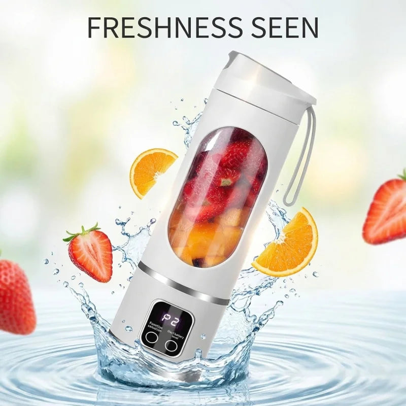 Portable USB Rechargeable Mini Blender & Juicer with Digital Display & 12-Blade System - Suitable for Travel, 3 Modes, USB- Oper