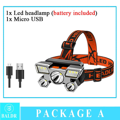 5 LED USB Rechargeable Headlamp 18650 Built in Battery Headlight Portable Head Flashlight Working Light Fishing Camping Lantern