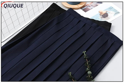 Black / Dark Blue Women Pleated Skirts Short Long Girl Women Summer High Waist Japanese JK Skirts Fashion Student Uniform Skirt
