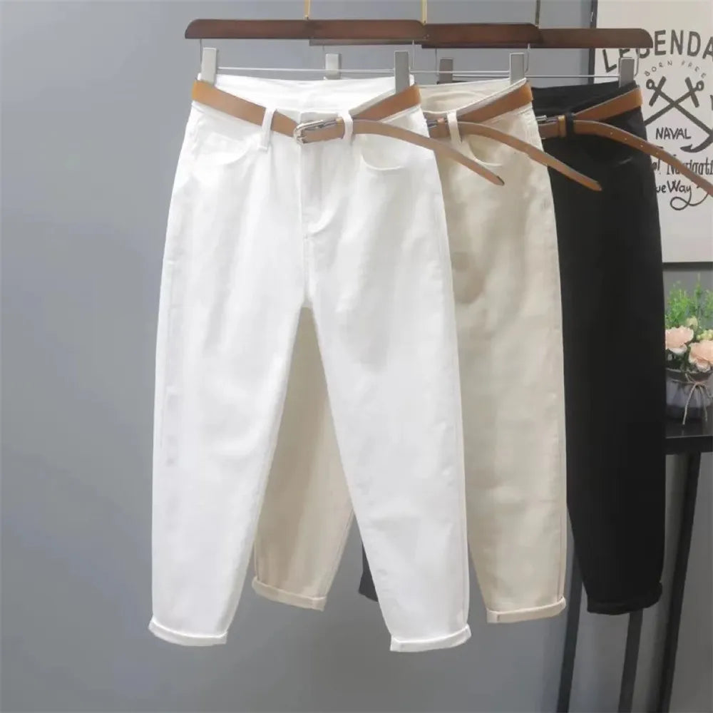White Jeans Women's Loose Casual Harem Pants Spring Summer Korean Ankle-Length Denim Pants Lady Cowboy Trousers Khaki Black