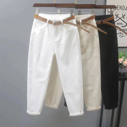 White Jeans Women's Loose Casual Harem Pants Spring Summer Korean Ankle-Length Denim Pants Lady Cowboy Trousers Khaki Black
