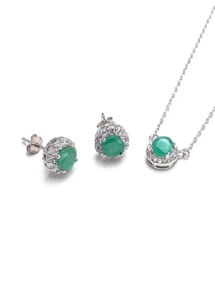 Elegant Natural Emerald Jewelry Sets Sterling 925 Silver Gemstone 5mm Fine Jewelry for Women Party Wedding Fine Jewelry Gift