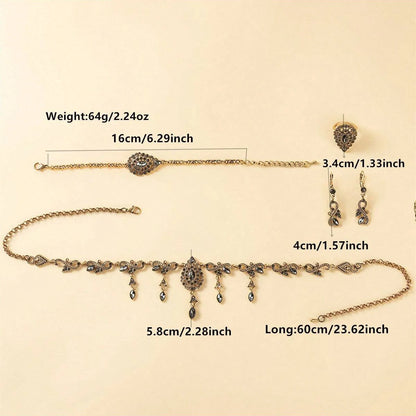 Dark And Muted Color Series Twisted Design Necklace, Earrings, Drop-Shaped Bracelet, Ring Set - Bridal Wedding Accessory Set