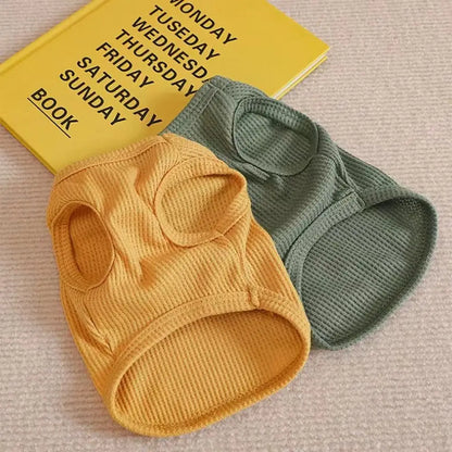 Cute Waffle Dog Clothes Breathable Solid Color Pet Cat Clothing Thin Sweat-absorbent Dog Vest