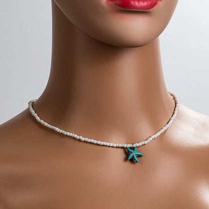 Bohemian beach style turquoise starfish pendant bead on neck, women's necklace necklace necklace necklace