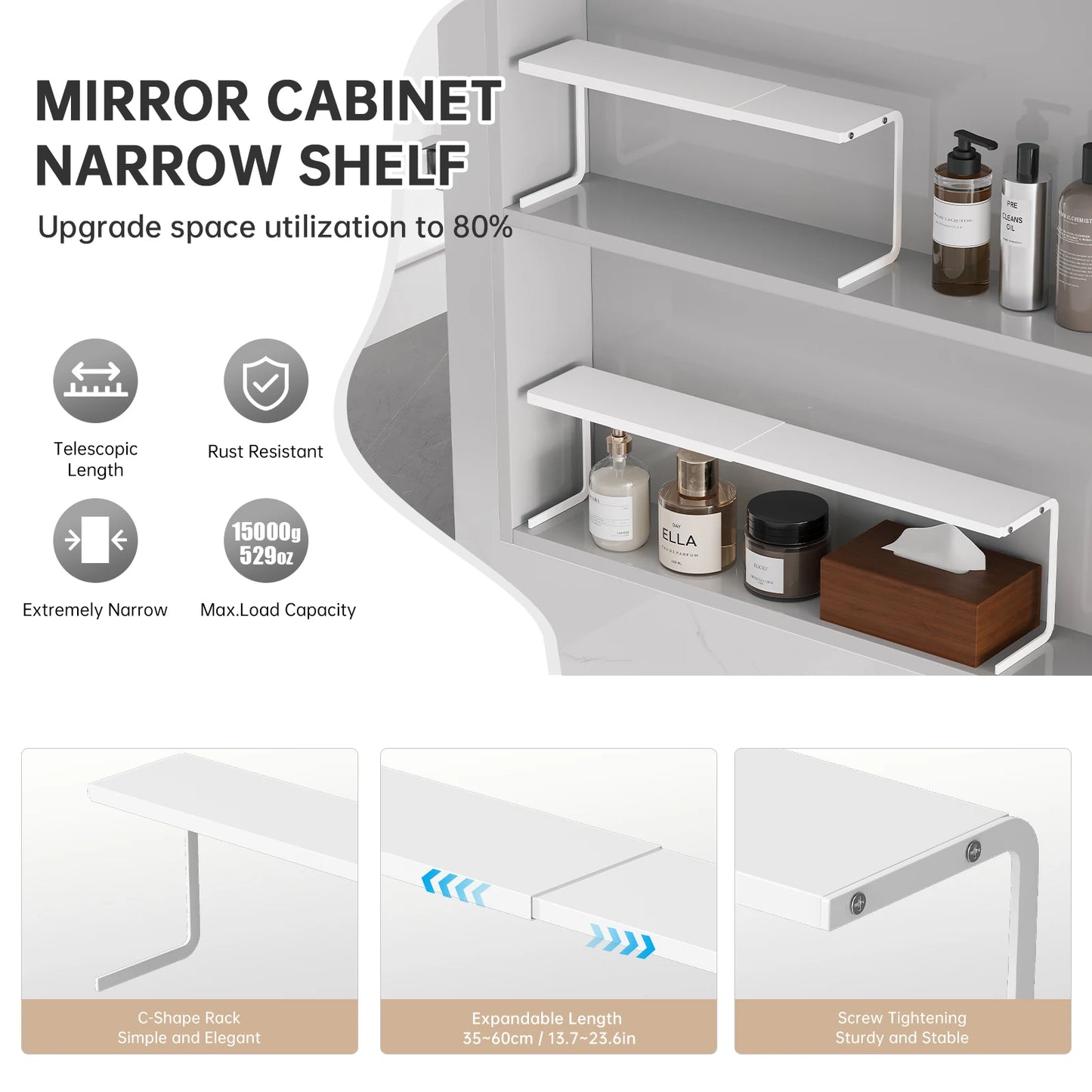 Mirror Cabinet Storage Box, Bathroom Cabinet Under-Shelf Hanging Basket Organizer, Cosmetics and Skin Care Products Bathroom Storage Rack