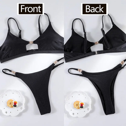 Rinabe Solid Bikini Set Sexy Bikinis Cut Out Swimsuit For Women Low Waist Bathing Suits 2026 Bathsuit Summer Beach Wear
