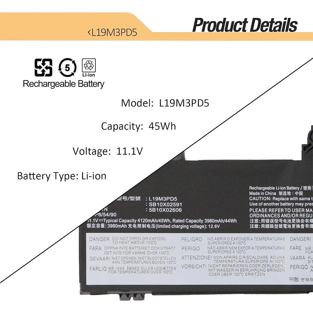 L19M3PD5 L19C3PD5 L19D3PD5 L19L3PD5 Laptop Battery for Lenovo ThinkPad E14 Gen 2/E14 Gen 3/E14 Gen 4 L20C3PD4 L20L3PD4 L20M3PD4