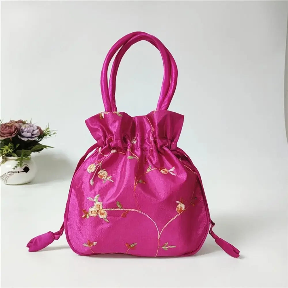 Retro Embroidery Silk Drawstring Handbags Women Purse Wallets Jewerly Packing Storage Bucket Bag Hanfu Accessories