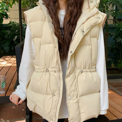 M-4XL Hooded Vests Women Solid Korean Style Fashion Harajuku Autumn Winter College Loose All-match Waistcoats Zip Up Leisure