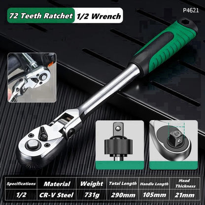 Drive Socket Drive Standard Ratchet Wrench , 1/4，3/8，1/2 Inch Flexible 72-Tooth Extendable Telescopic Socket Spanner Wrench