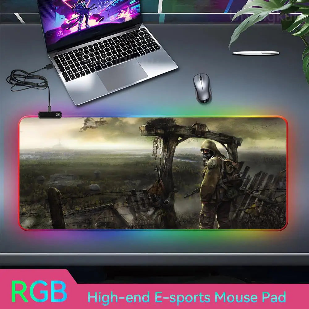 S_stalker 2 Mouse Pad RGB 3 mm Mouse Pad Rubber Mouse Pad LED Lamp Cute Desk Mat Anime Carpet  Desk Led Mouse Pad Mouse Pad Gran