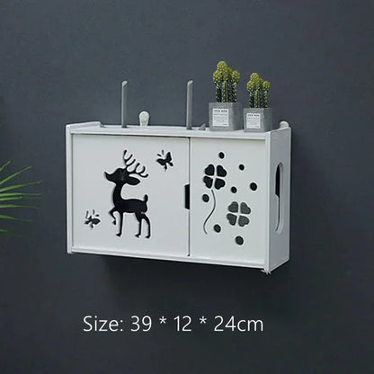 Large Wireless Wifi Router Shelf Storage Boxes Cable Power Plus Wire Bracket Wood-Plastic Wall Hanging Plug Board DIY Home Decor