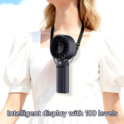 Portable Handheld Fan with LED Display,5 Speeds,150°Folded,3-IN-1 Hand/Desk/Neck Multifunction Personal Fan