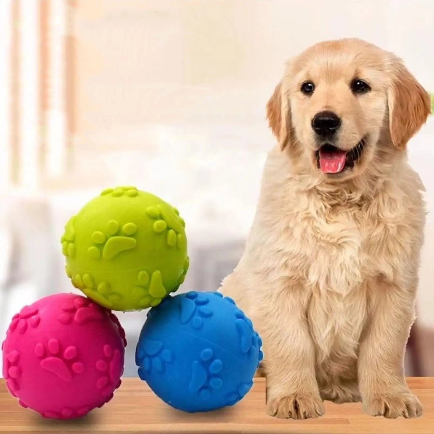 Puppy Chew Ball Pet Teething Training Squeaky Ball Dog Teething Toy for Home Apartment Garden Park Living Room Bedroom Garage