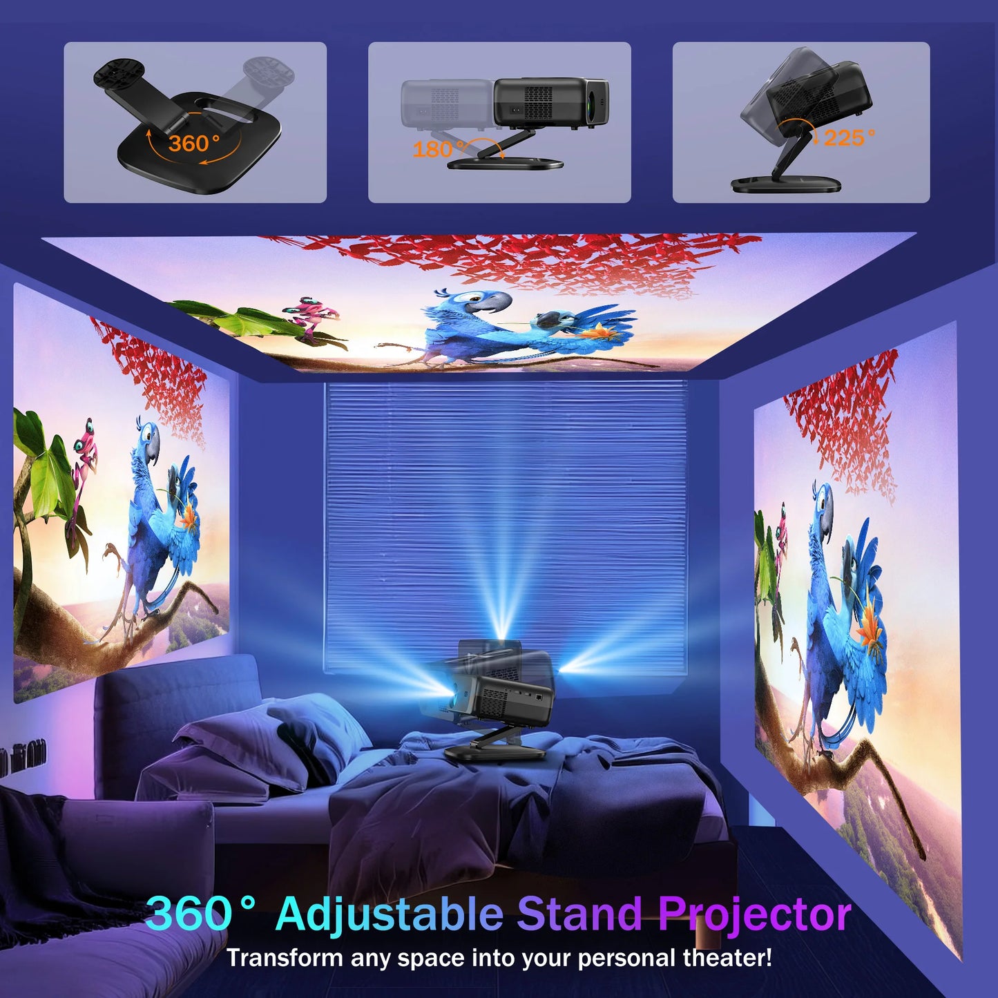 XIWBSY 2025 Mini Projector 4K 25000Lumens Smart Projector Wifi6 BT5.3 LED Projector 8K Decode Portable Home Cinema Projector 64G