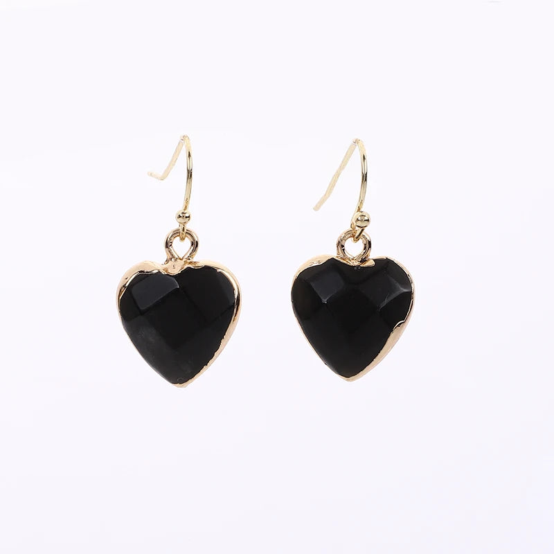 Peach Heart Earrings Natural Stone Earrings Women's Heart Gold Plated Edging Jade Earrings Gifts