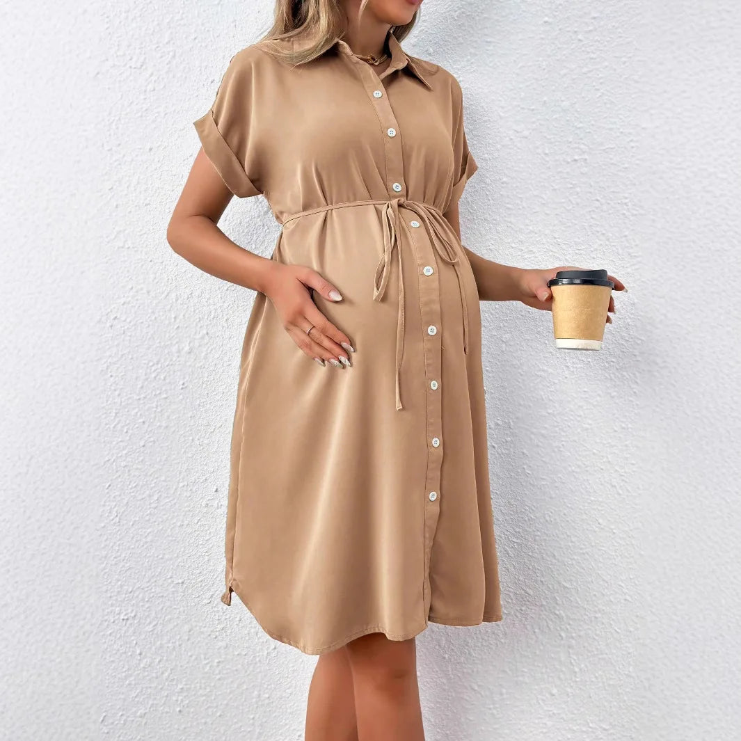 Maternity Dresses Photoshoot Women Clothes Summer Striped Short Sleeve Pregnant Button-down Casual Dress Fashion Shirt Clothing