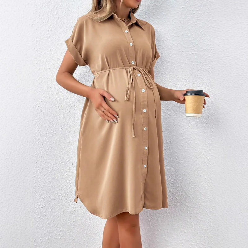 Maternity Dresses Photoshoot Women Clothes Summer Striped Short Sleeve Pregnant Button-down Casual Dress Fashion Shirt Clothing