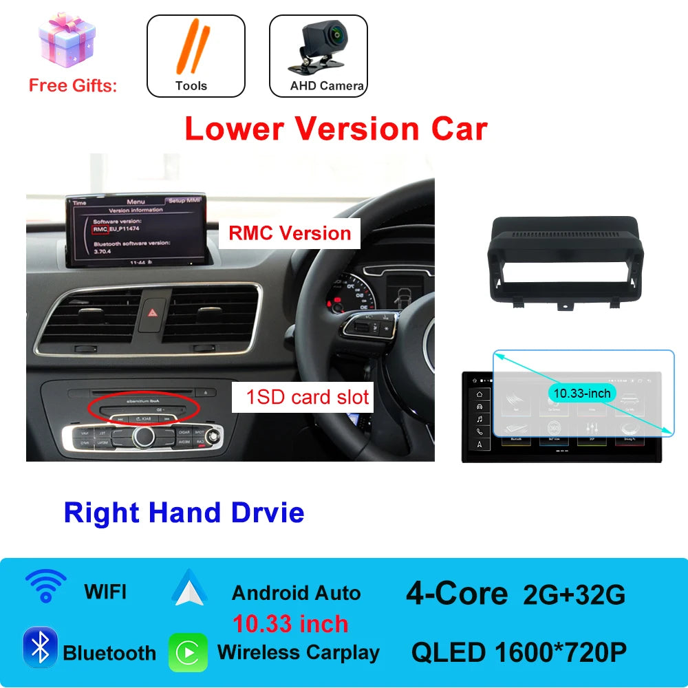 Car Radio Navigation GPS Multimedia Video Player Tools For Audi O3 2013-2018 Right Hand Drvie Android 16 Auto Carplay 12.3"