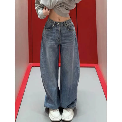 Women's Harajuku Full Length Baggy Emo Denim Trouser 2025 Summer High Waist Y2K 2000s Blue Pants Casual Retro Loose Jeans
