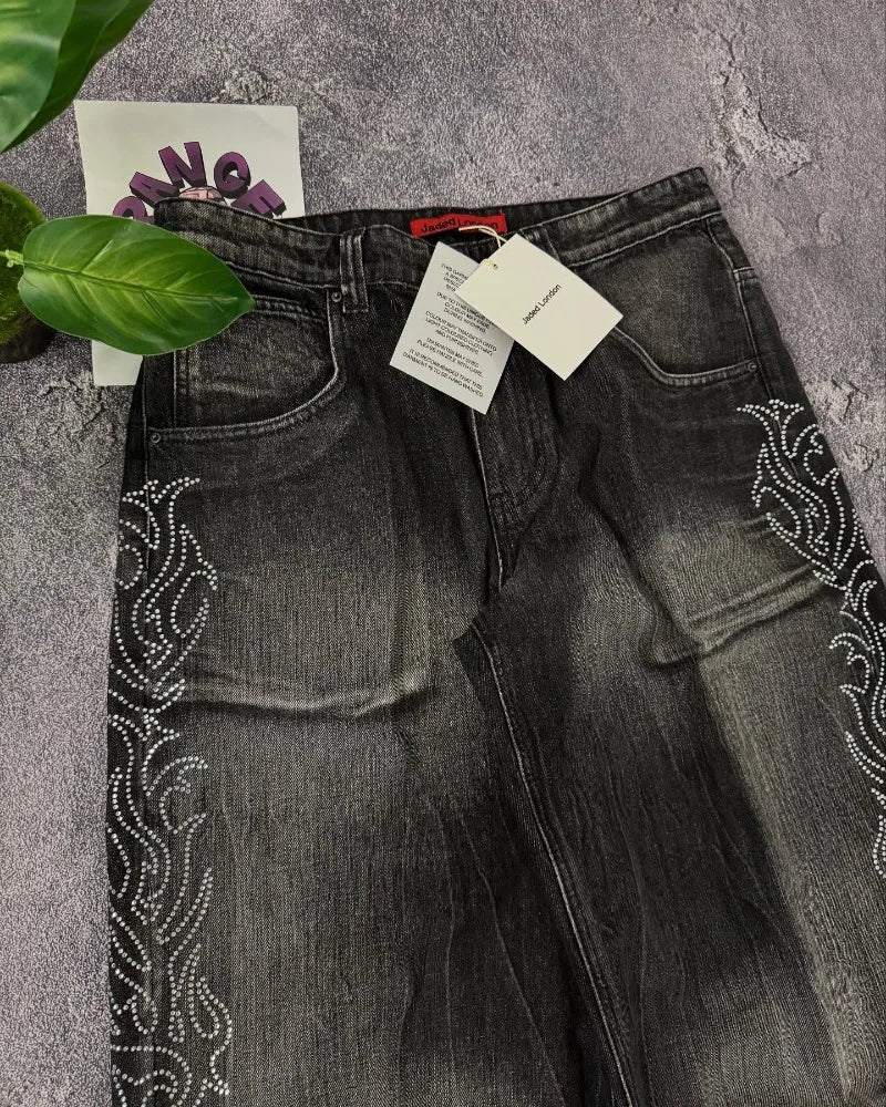 American New Fashion Old Washed Loose Jeans Women Y2K Hip Hop Harajuku Casual Joker Gothic High-waisted Wide-leg Trousers