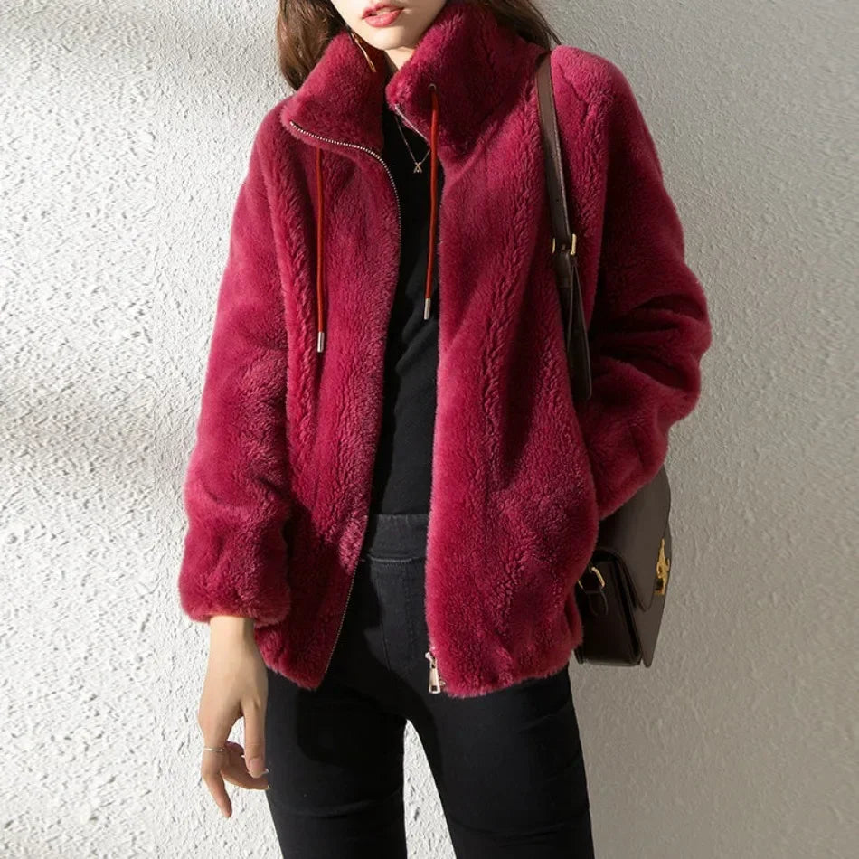 Korean Women Long Sleeve Jackets New Autumn Winter Jackets for Women Plush Thickened Double Sided Cashmere Lapel Warm Coat blusa