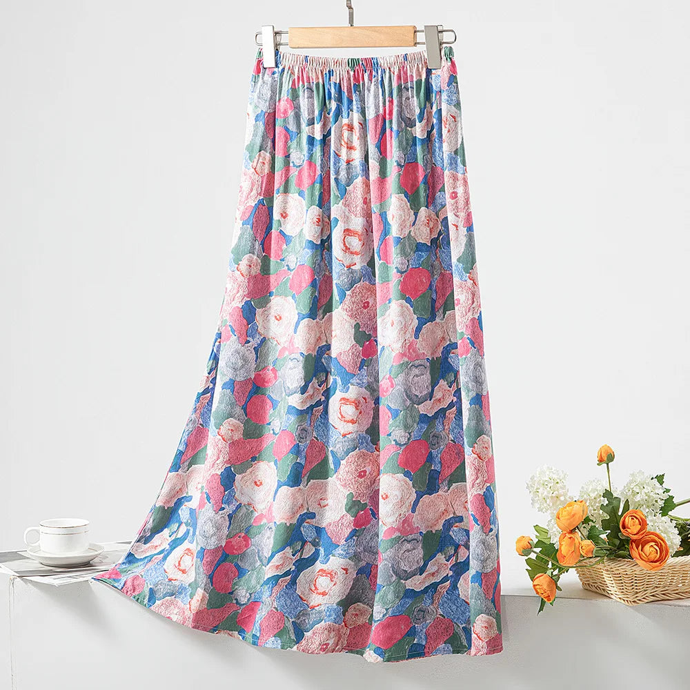 New 2024 Elegant Women Tulle Skirt Korean Fashion Boho Floral A Line Ladies Pleated Skirt Summer Chic High Waist Party Vestidos