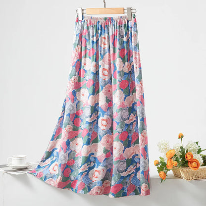 New 2024 Elegant Women Tulle Skirt Korean Fashion Boho Floral A Line Ladies Pleated Skirt Summer Chic High Waist Party Vestidos