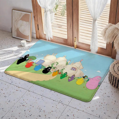 Les Barbapapa Cartoon Floor Mat Eco - Flannel Doormat Non-Slip Odorless Indoor Floor Rug Soft Short Plush Home Mat