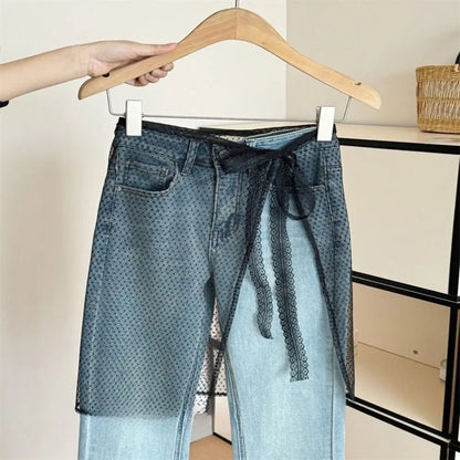Korean Fashion Floral Skirt Spring Summer Korean Version Unique Lace Layered Gauze Skirt with Tie Up Spicy Girl Apron Streetwear