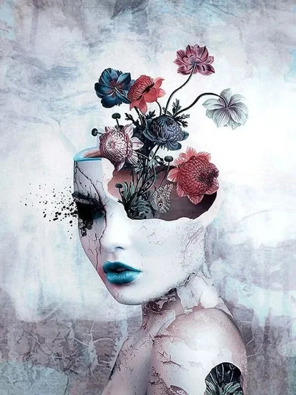 Canvas Painting Wall Art Women and Flowers Abstract Print the Girl with Flowers on Her Head Surrealism Imagine Poster Room Decor