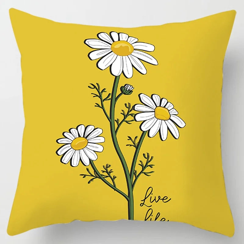 Modern Simple Yellow Flower Pillowcase Home Sofa  Lumbar   Cushion  Pillow