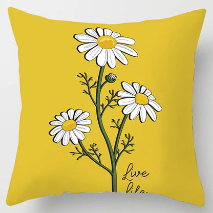 Modern Simple Yellow Flower Pillowcase Home Sofa  Lumbar   Cushion  Pillow