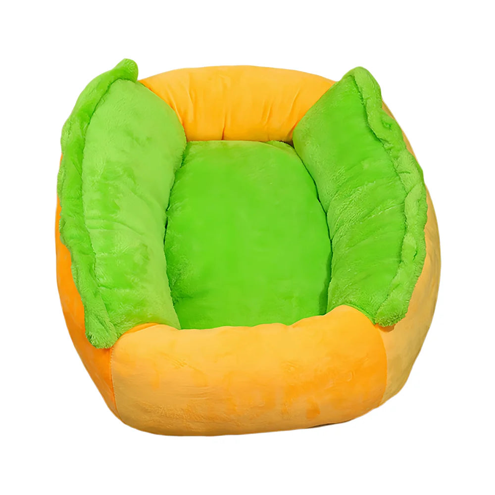 Winter Hot Dog Pet Bed - 3D Hot Dog Bun Style Cat and Dog House, with Removable Pillow and Orthopedic Memory Foam