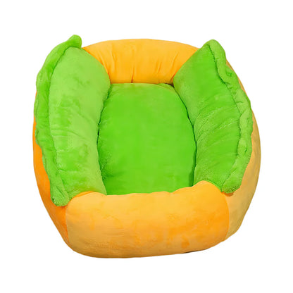 Winter Hot Dog Pet Bed - 3D Hot Dog Bun Style Cat and Dog House, with Removable Pillow and Orthopedic Memory Foam