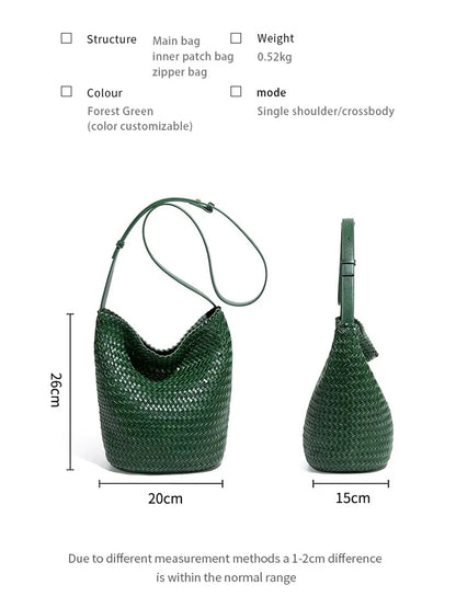 Luxury Women's Shopping Bag New High-End Hand-Woven Leather Bucket Bag Large-Capacity Shoulder Messenger Bag Commuter Tote Bag