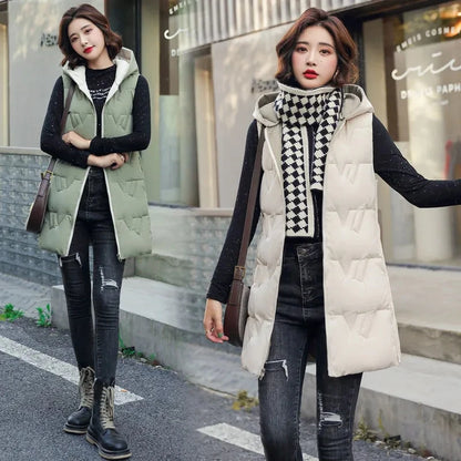 Double Side Vest Korean Slim Hooded Down Cotton Vest Women Waistcoat Sleeveless Jacket 2022 Autumn Winter Jacket Female Coat