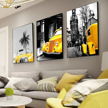 Black and White Europe Landscape Picture Home Decor Nordic Canvas Painting Wall Art Yellow Scenery Posters for Living Room Decor