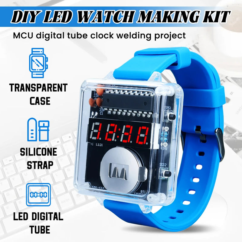 DIY Electronic Watch Kit Creative LED Digital Display 3V Transparent Case Practical Welding DIY Electronic Kit