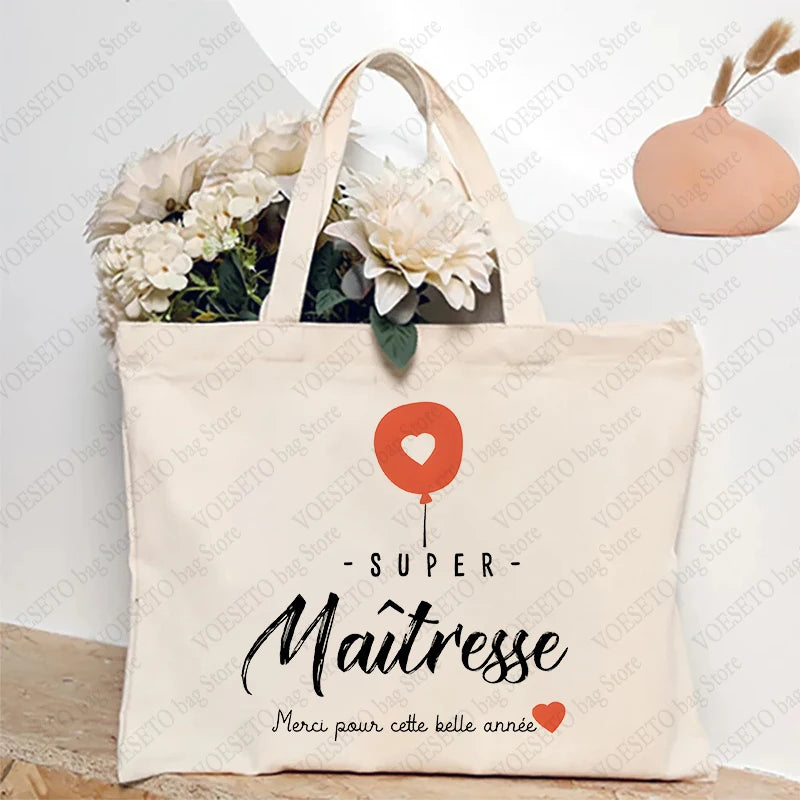 Teacher Theme Tote Bag Inspired School Shoulder Bag with French Style Design, Educational Motif Handbag Cadeau Maitresse D'école