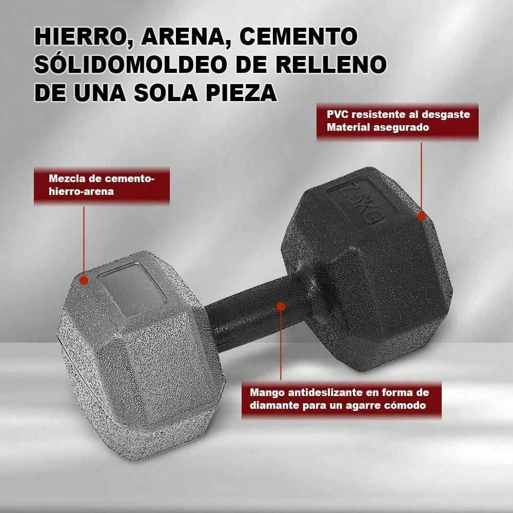 Hex dumbbells, a pair of two dumbbells, weighing 2kg, 5kg, 7.5kg, and 10kg, suitable for strength training and gym workouts