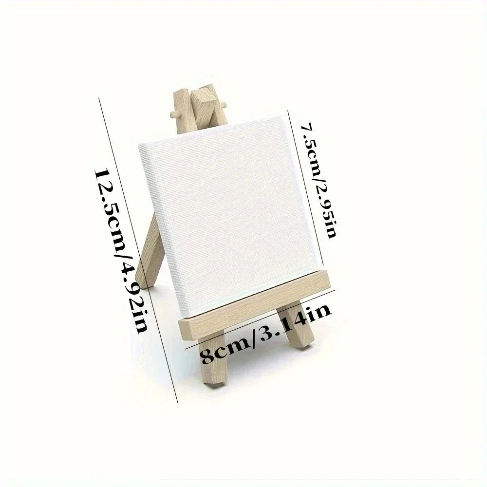 6/12set Mini Canvas And Easel Set - Primed White Wood Easel Stretched Blank Canvases for Wedding Decoration And Sign Painting