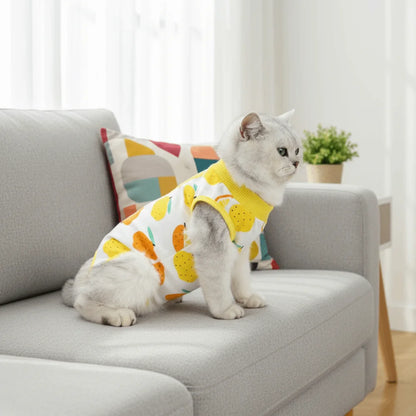 Fruit Printed Cat Recovery Clothing High Elasticity Comfortable Pet Anti-Licking Vest Soft Breathable Cat Jumpsuit Pet Care