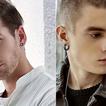 21 pairs of men's stainless steel earrings, circular CZ earrings, hypoallergenic earrings, unisex perforated earrings