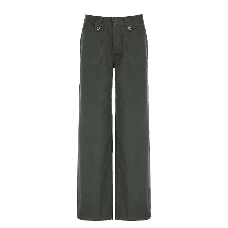 Low Waisted Flare Jeans Streetwear 2000s Clothes Y2k Women Bottom Belted Cargo  Vintage Denim Pants P67-DI27
