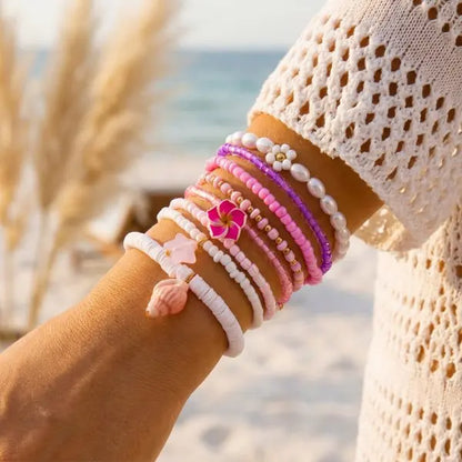 Cute Coral Starfish Shell Multi-Layer Bracelet for Women Ocean Series Fashion Stackable Beaded Jewelry Accessories