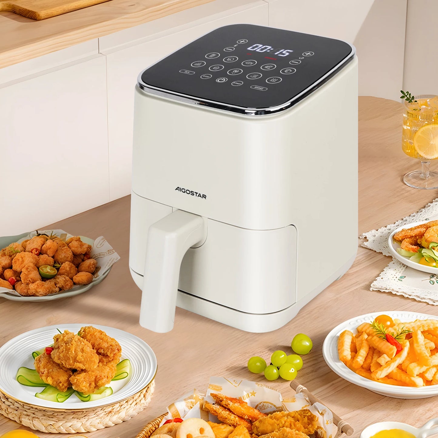 2L Air Fryer, 8 Programs, Led Touch Screen, Adjustable Time and Temperature, Removable Non-Stick Grid, 1200W